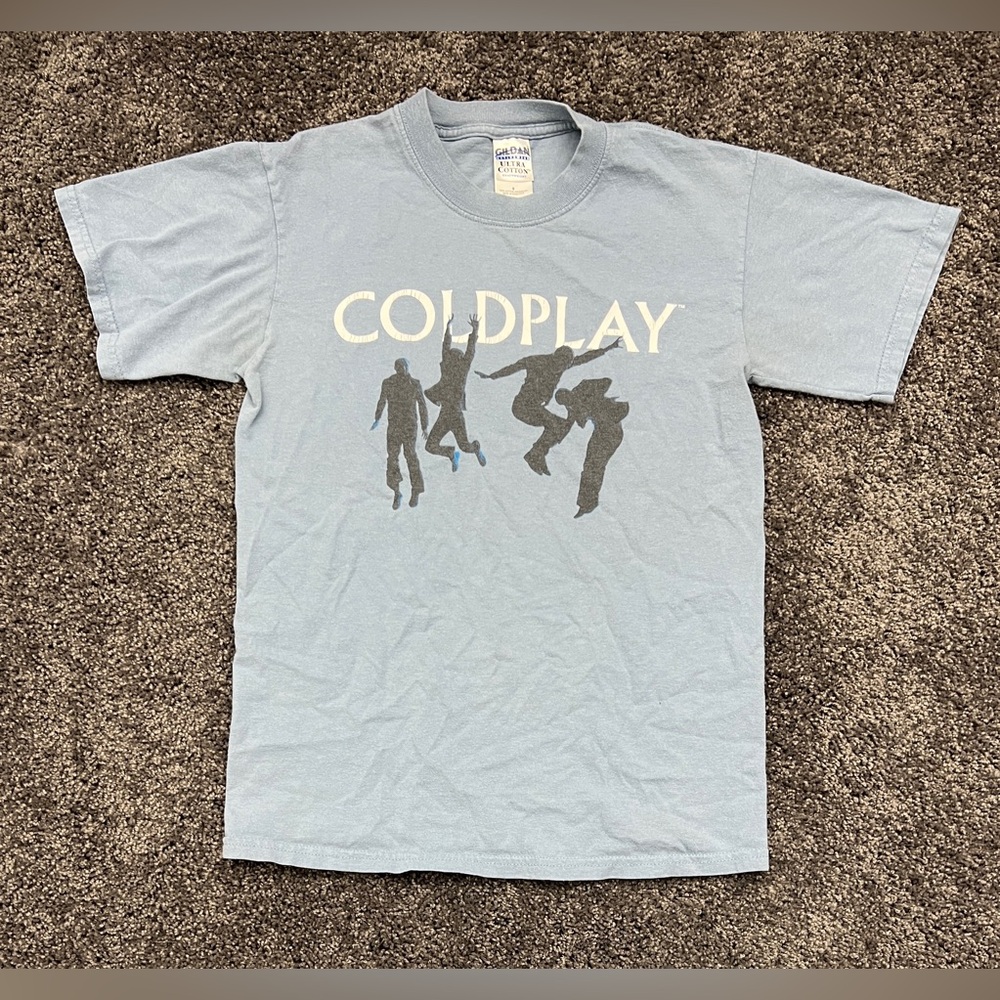 Coldplay Tshirt Men’s Small Twisted Logic Tour 2005 Light Blue Graphic Two-Sided